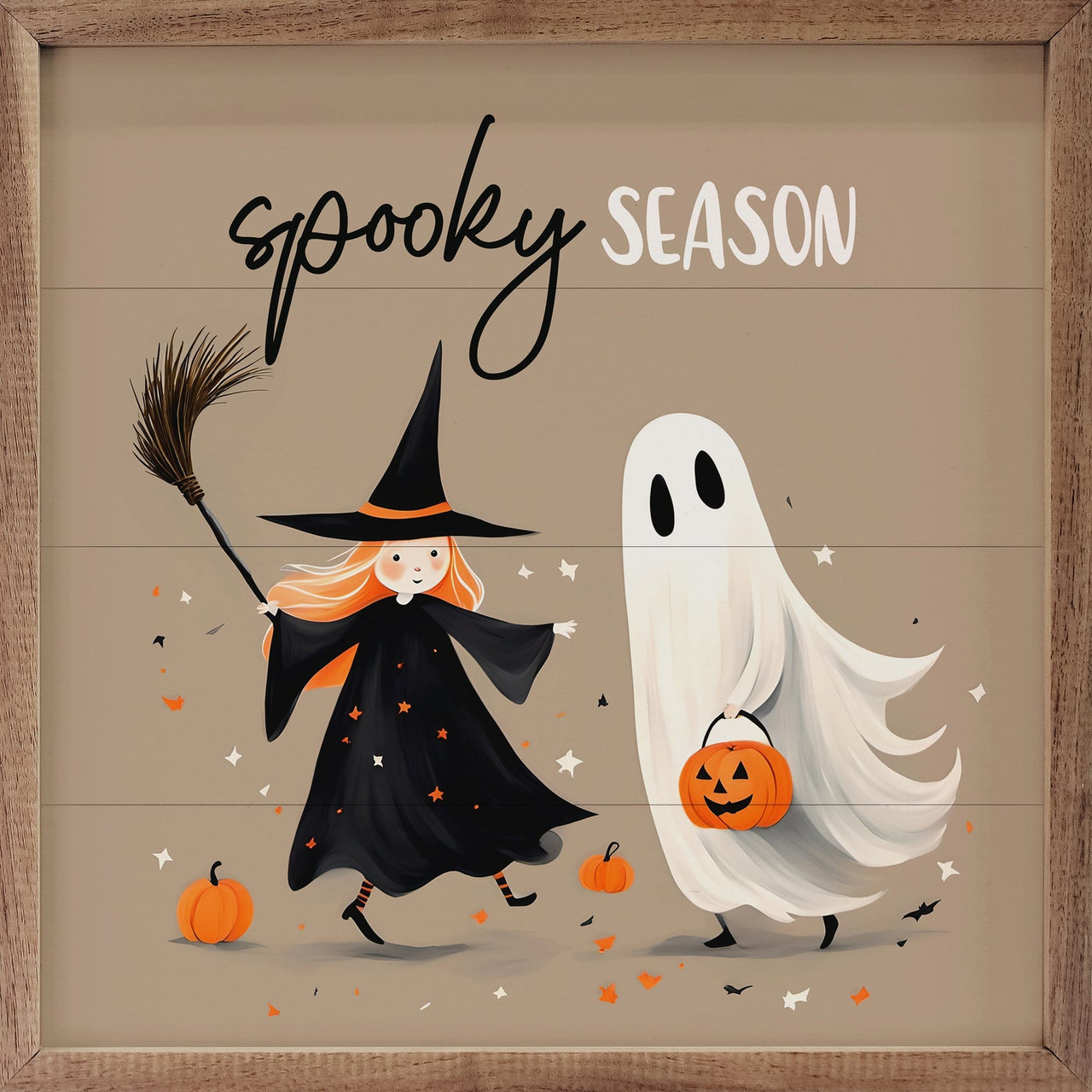 Spooky Season with cute Witch and Ghost friends - Halloween Wood